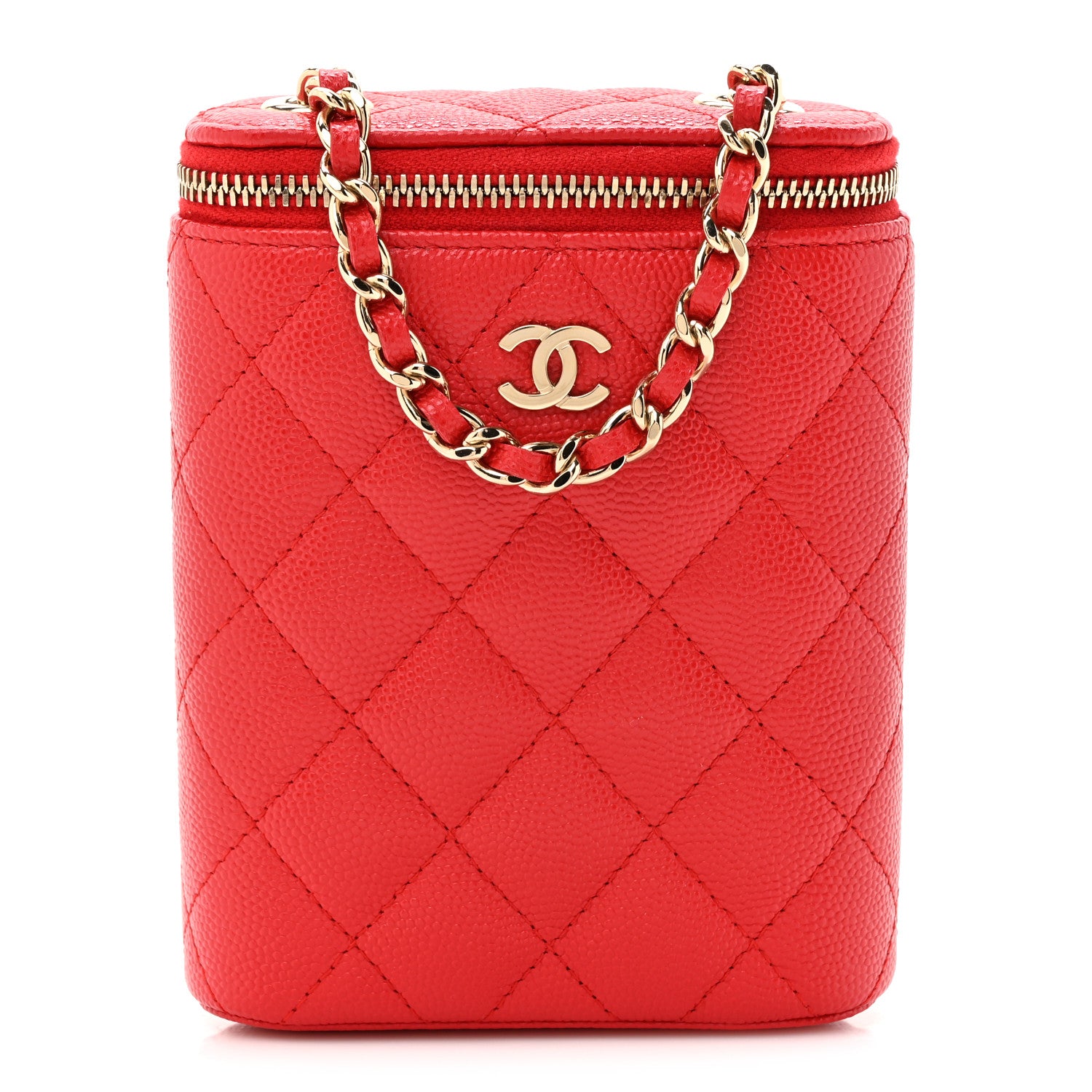 Chanel Caviar Quilted Small Vertical Coco Beauty Vanity Case With Chain Red 1 of 11