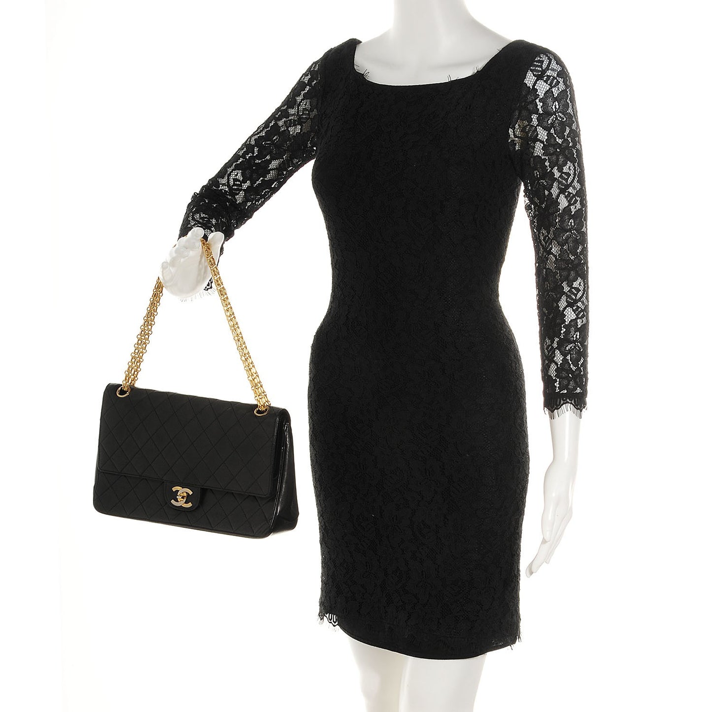 Lambskin Medium Mademoiselle Chain Double Flap Black