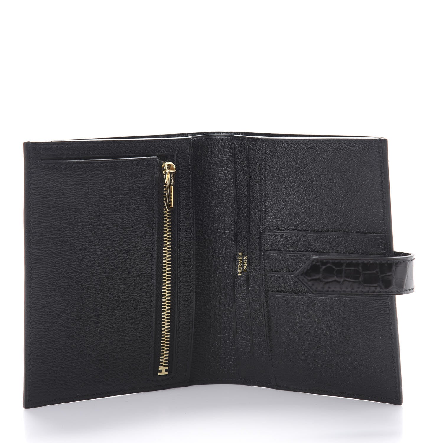 Hermes Shiny Alligator Bearn Compact Wallet Black 5 of 8