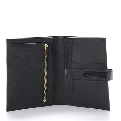 Hermes Shiny Alligator Bearn Compact Wallet Black 5 of 8
