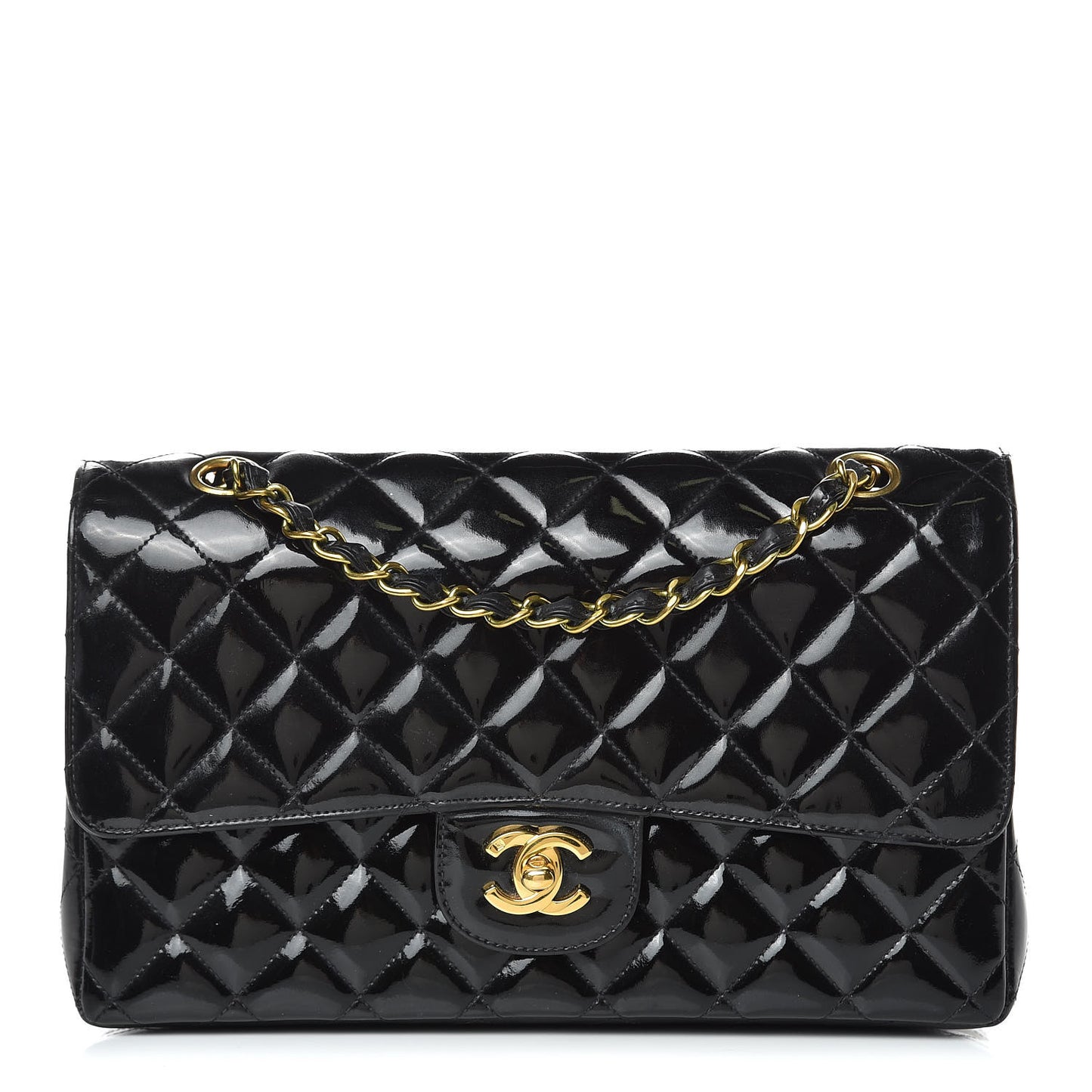 Patent Quilted Medium Double Flap Black