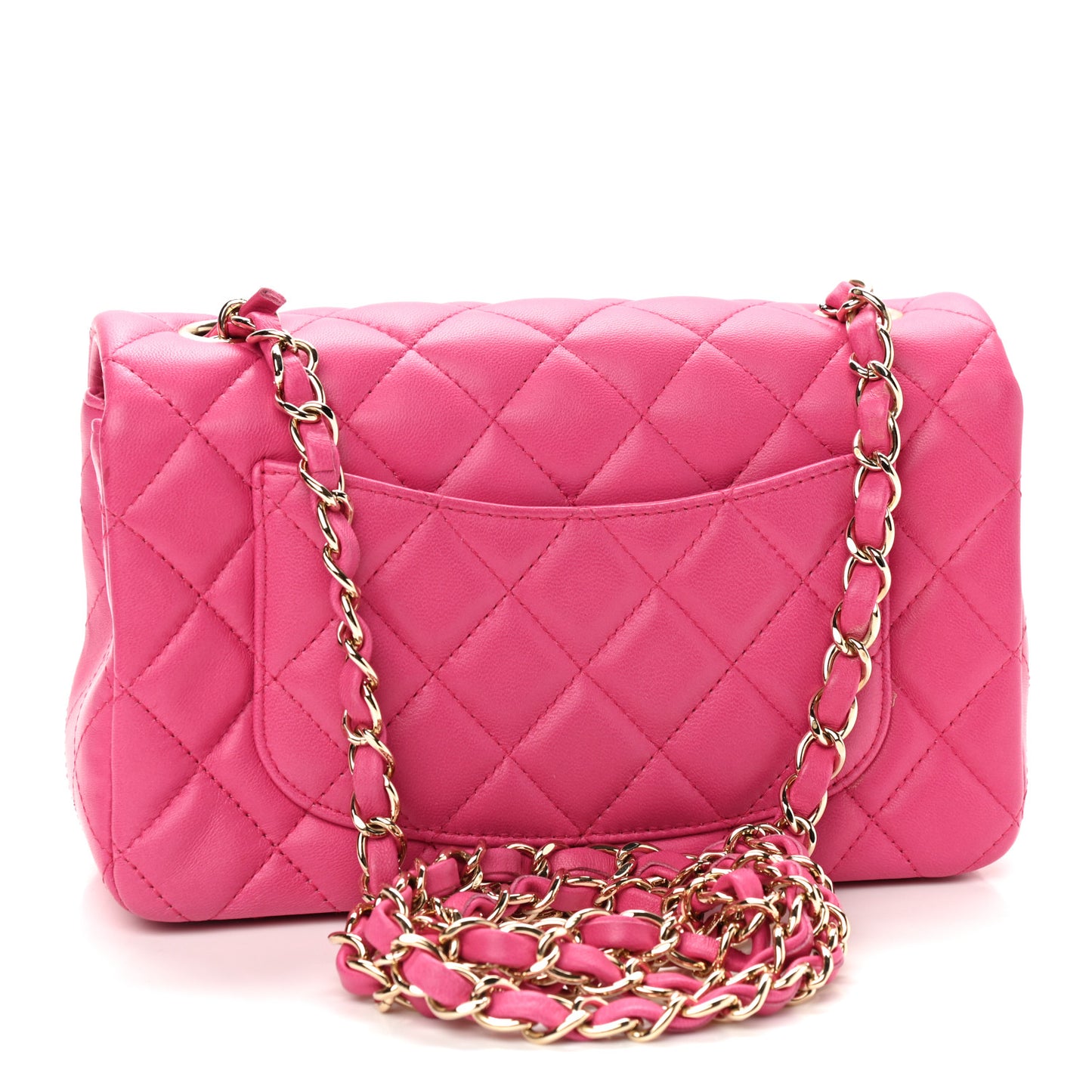 Lambskin Quilted Mini Rectangular Flap Fuchsia