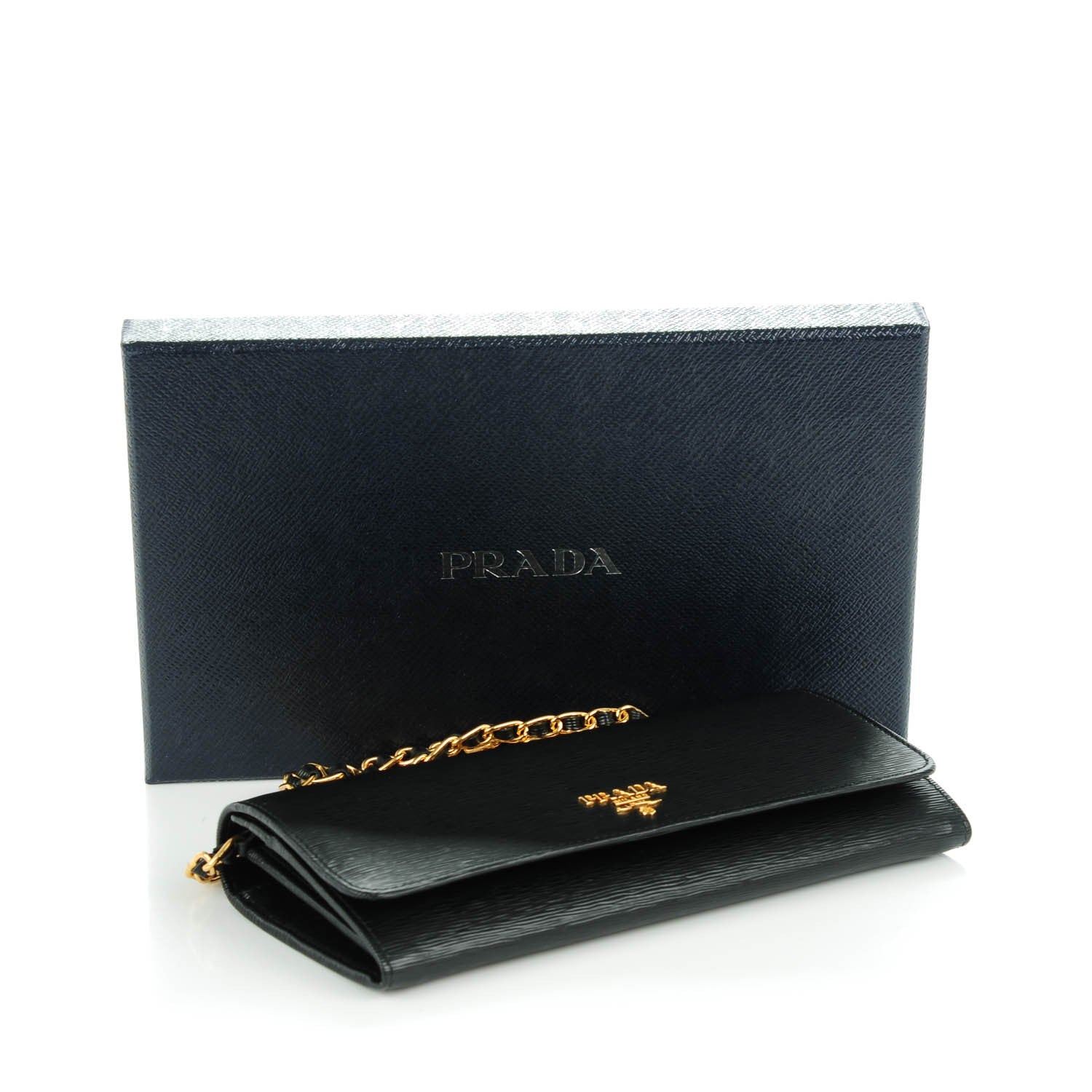 Prada Vitello Move Metal Oro Chain Wallet Black 4 of 7