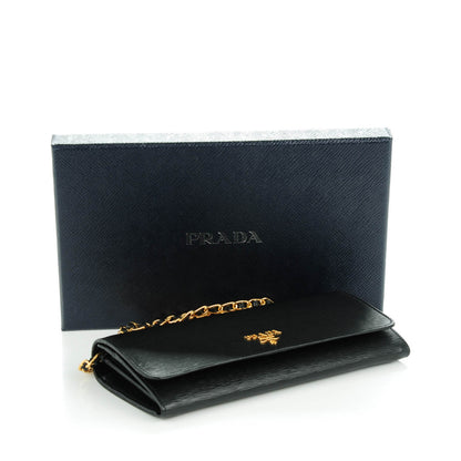 Prada Vitello Move Metal Oro Chain Wallet Black 4 of 7