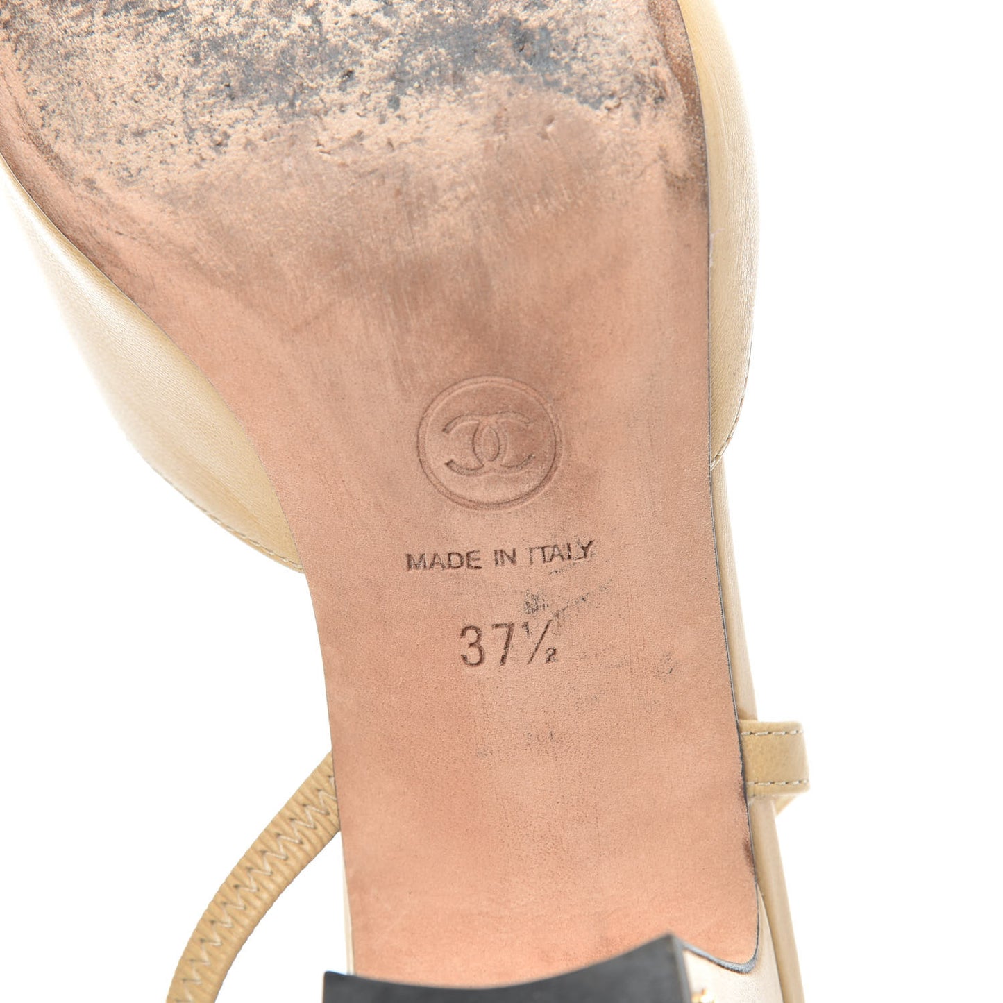 Goatskin Grosgrain Cap Toe CC Slingback Pumps 37.5 Beige Black