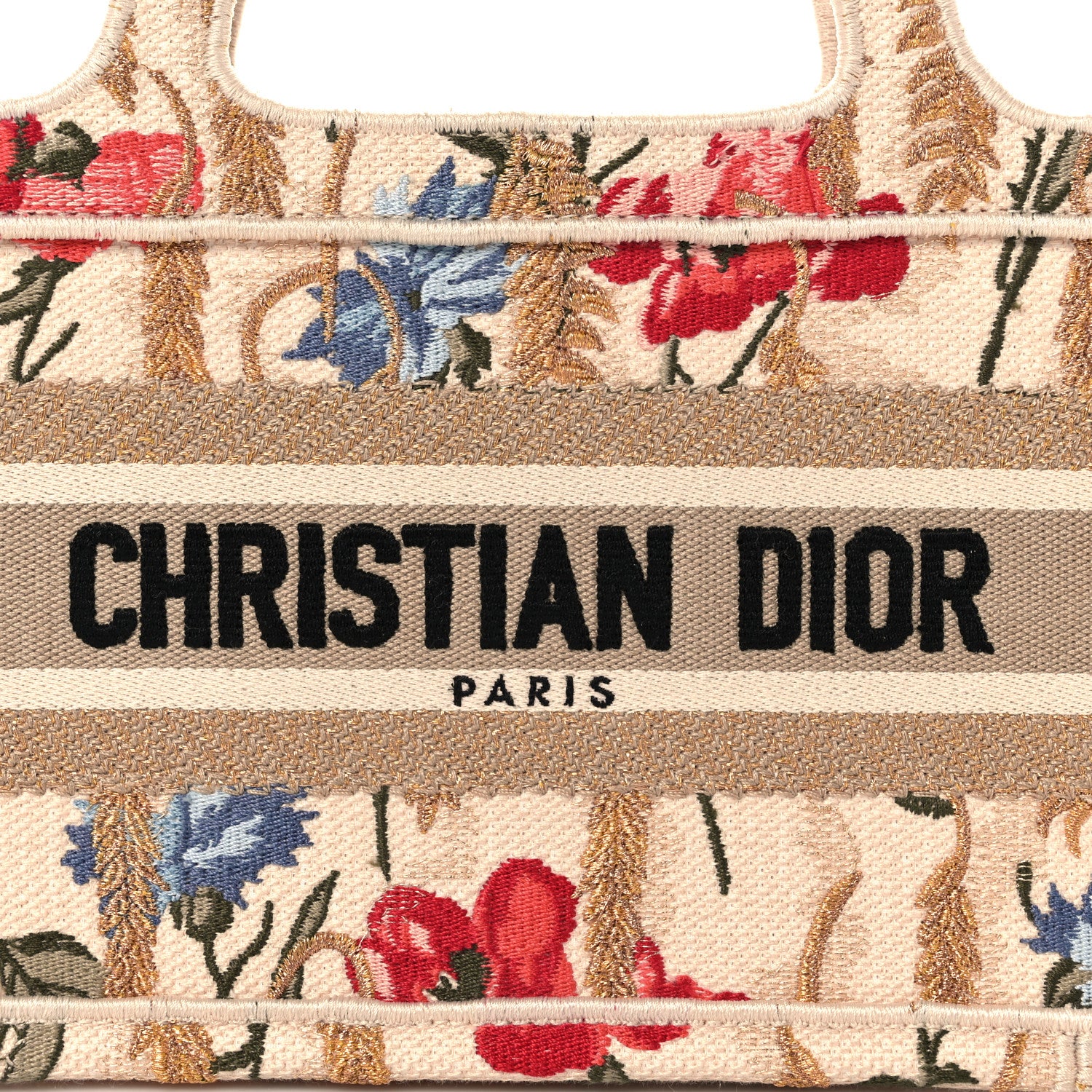 Christian Dior Canvas Embroidered Hibiscus Printed Mini Book Tote Beige Multicolor 6 of 8