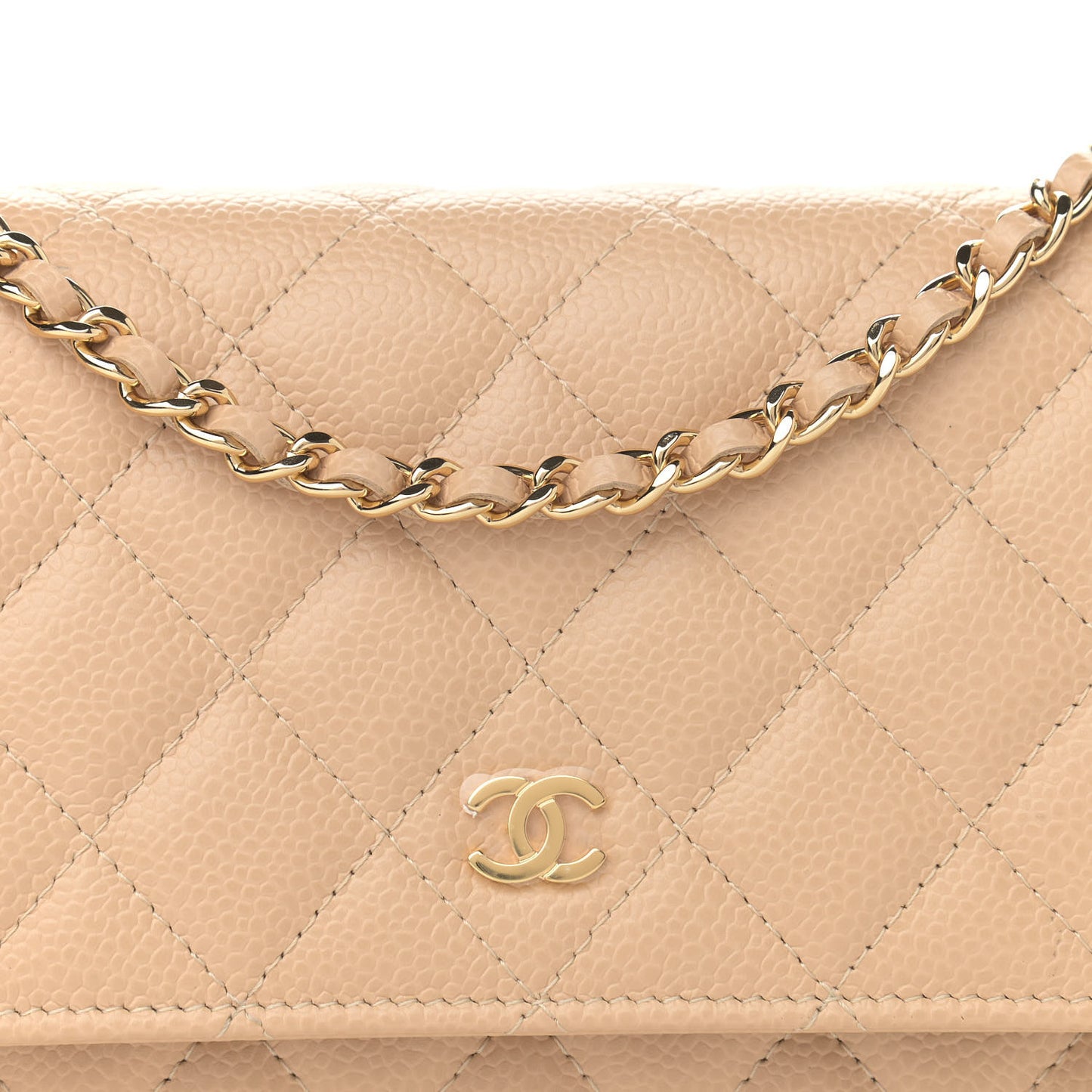 Caviar Quilted Wallet On Chain WOC Beige