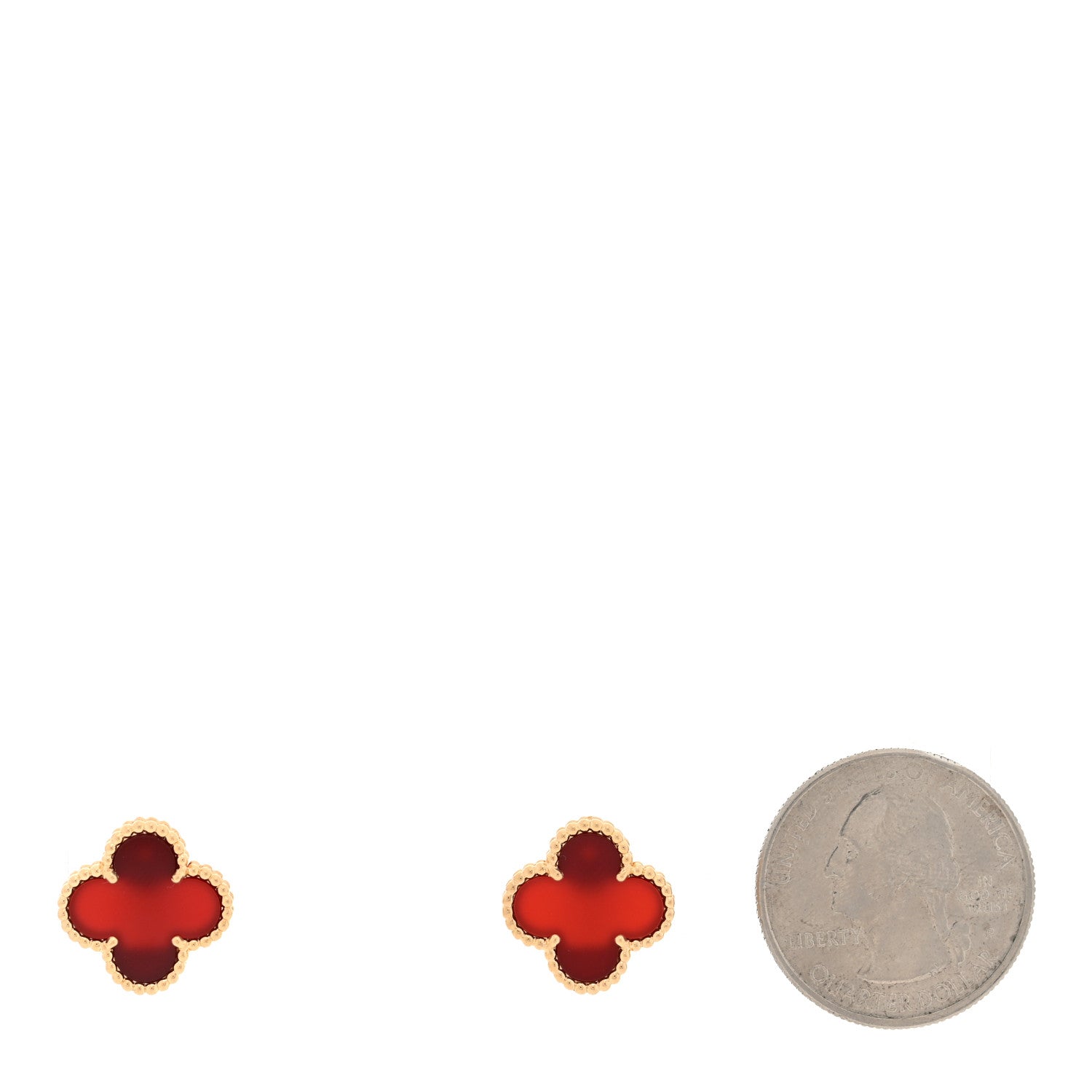 Van Cleef & Arpels 18K Yellow Gold Carnelian Vintage Alhambra Earrings 2 of 4