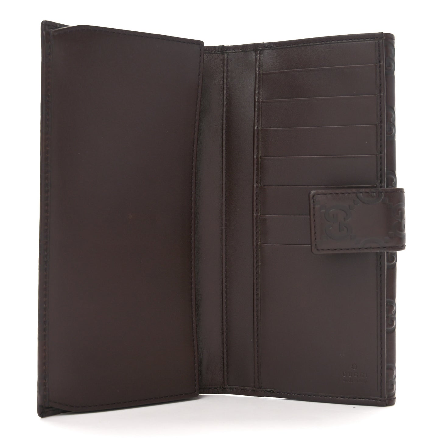 Guccissima Margaux Calfskin Metal Bar Continental Flap Wallet Chocolate