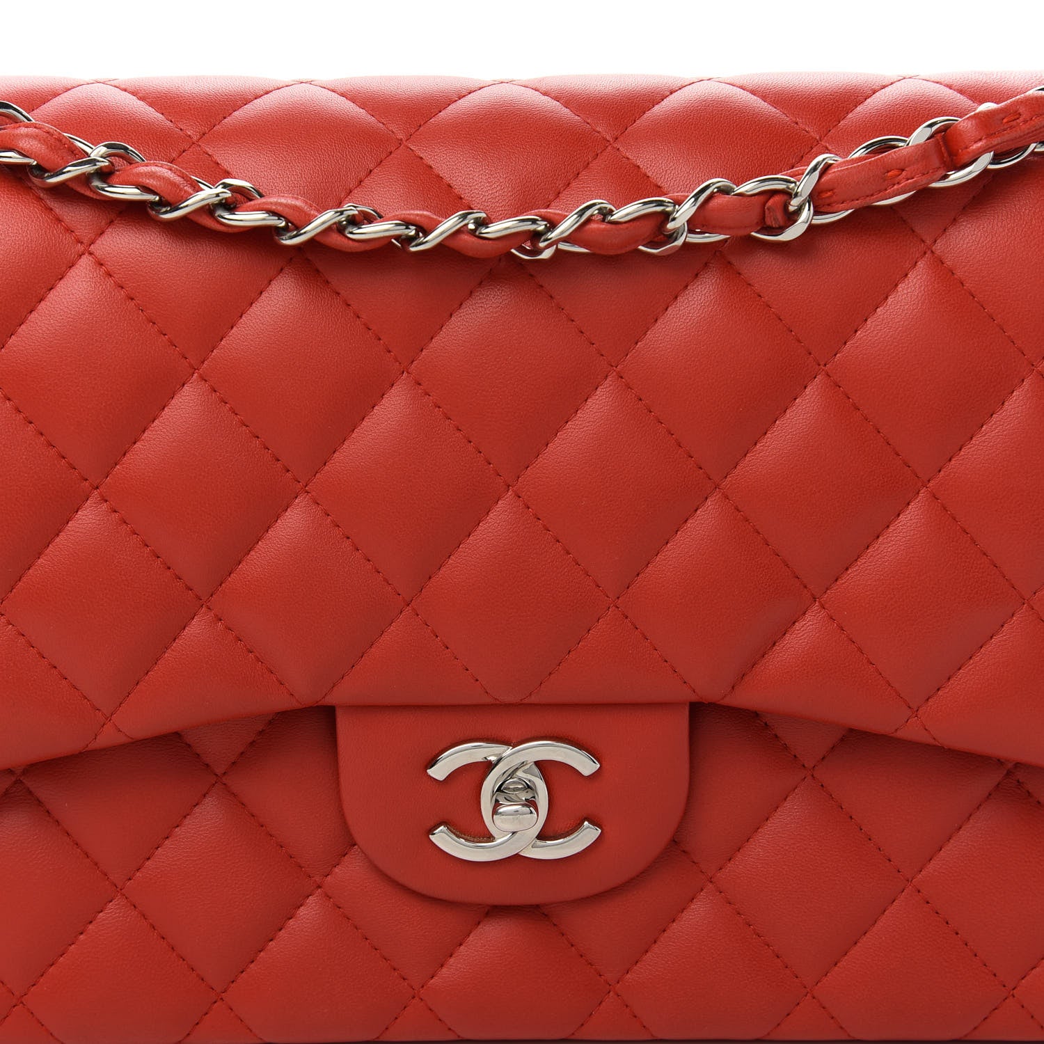 Chanel Lambskin Quilted Jumbo Double Flap Red 10 of 10