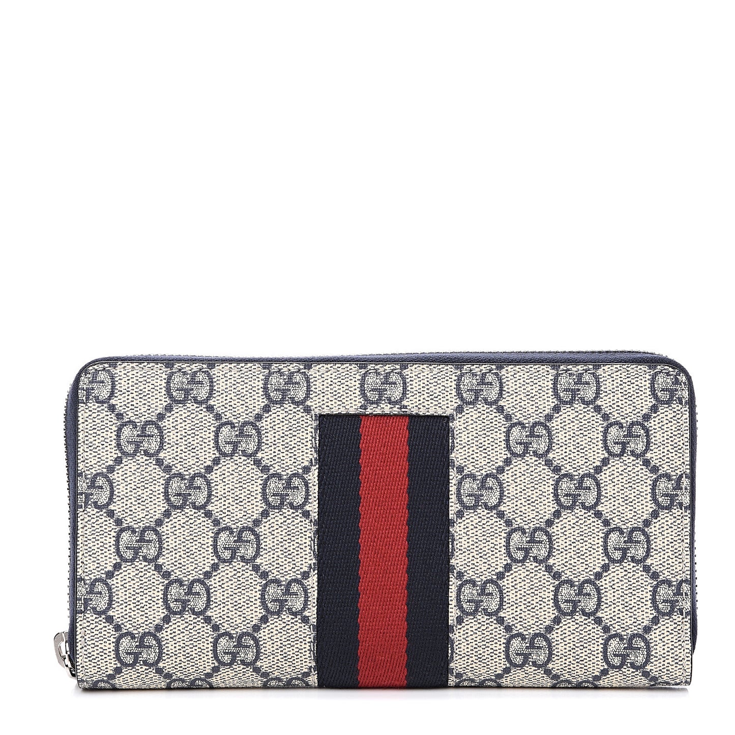 GG Supreme Monogram Web Zip Around Wallet Beige Blue