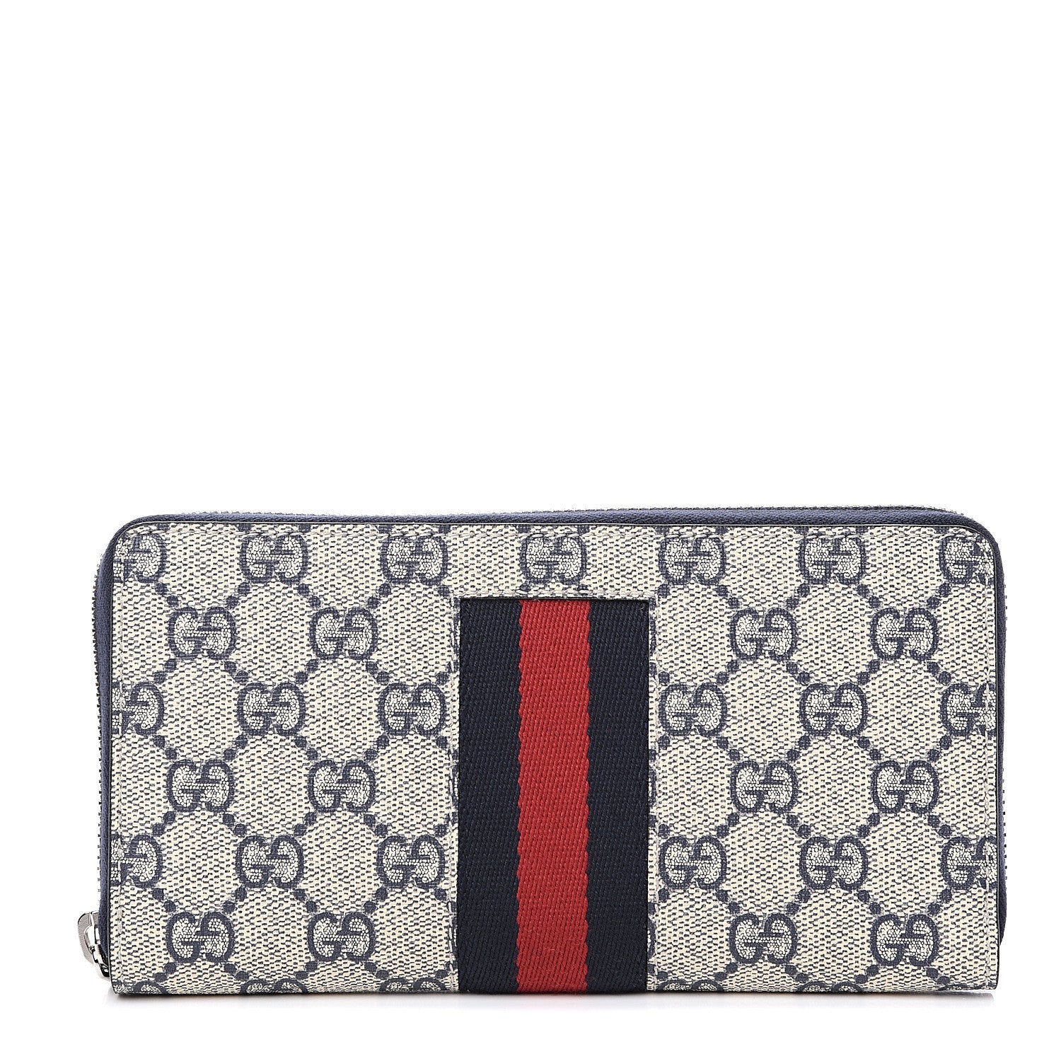 Gucci GG Supreme Monogram Web Zip Around Wallet Beige Blue 1 of 6