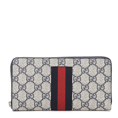 Gucci GG Supreme Monogram Web Zip Around Wallet Beige Blue 1 of 6