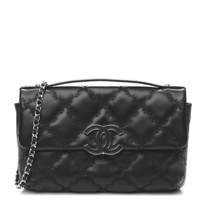 Chanel Calfskin Quilted Double Stitch Hamptons Clutch with Chain Black 1 of 10