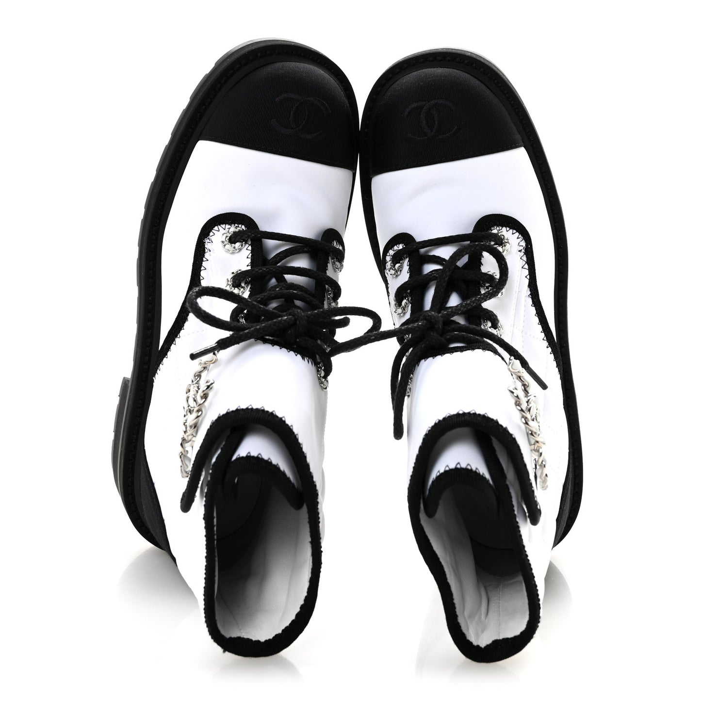 Fabric Grosgrain Quilted Cap Toe Lace Up Combat Boots 36.5 White Black