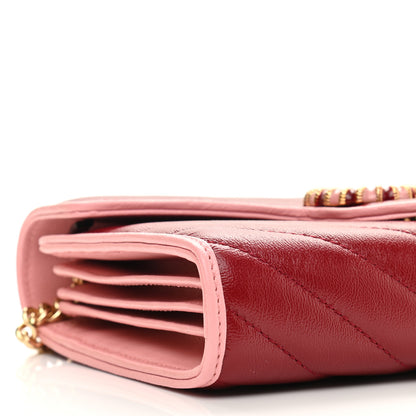 Gucci Azalea Calfskin Enamel Matelasse Diagonal Torchon GG Marmont Chain Wallet New Cherry Red Wild Rose 9 of 11