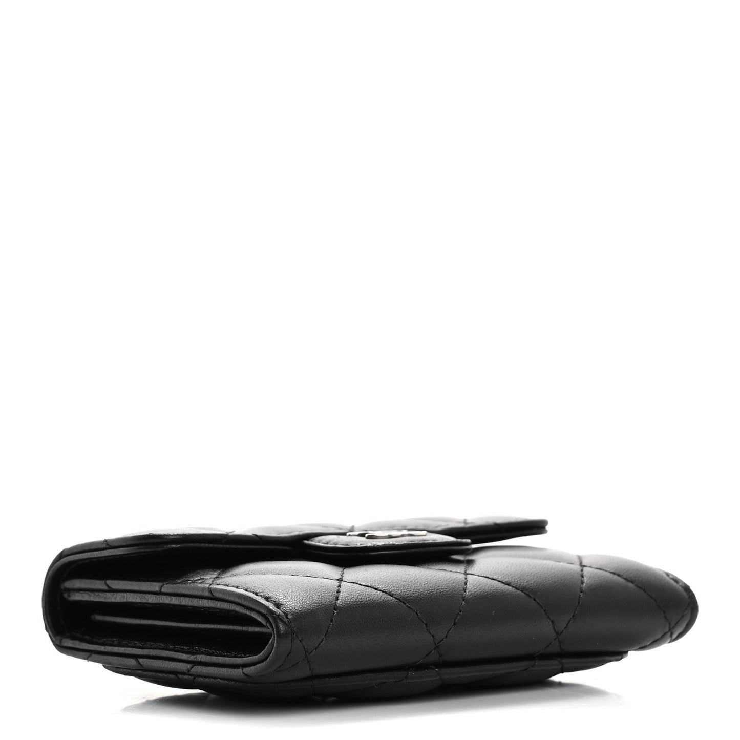 Lambskin Quilted Flap Card Holder Wallet Black