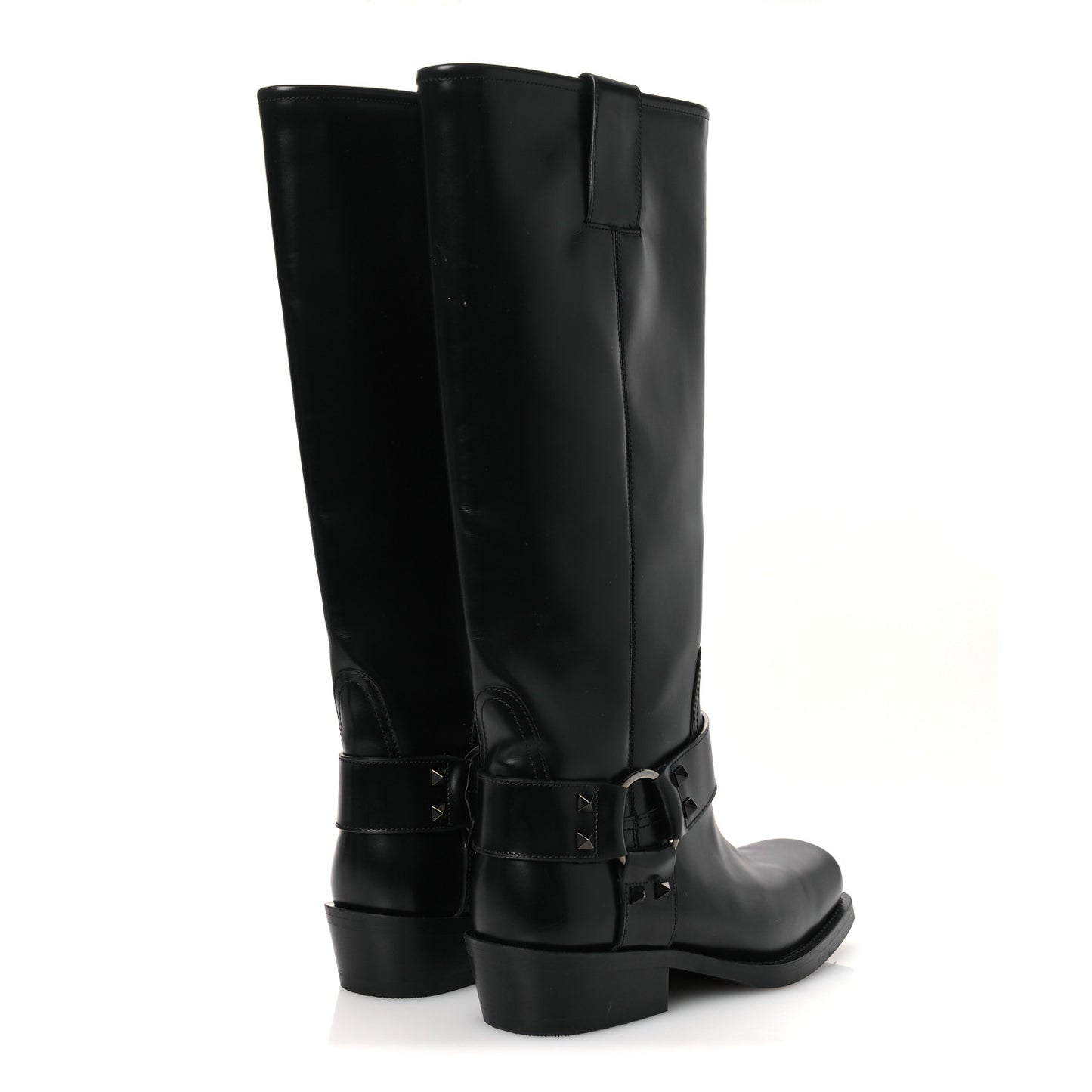 Calfskin Rockstud Spike Square Toe Biker Boots 38.5 Black
