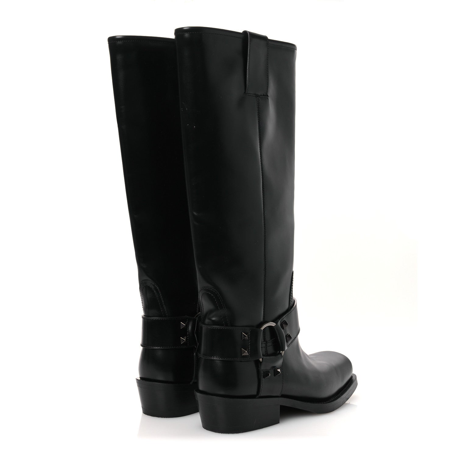 Valentino Garavani Calfskin Rockstud Spike Square Toe Biker Boots 38.5 Black 5 of 12