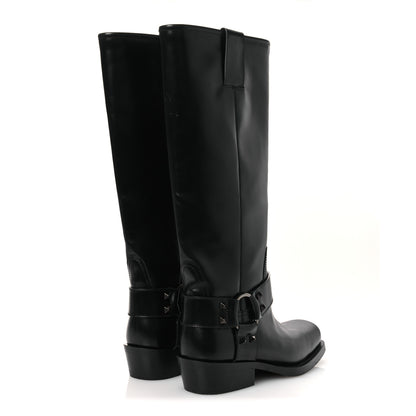 Valentino Garavani Calfskin Rockstud Spike Square Toe Biker Boots 38.5 Black 5 of 12