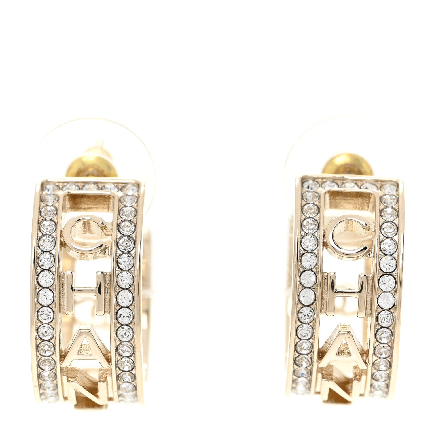 Chanel Metal Crystal Bow-tiful CC Hoop Earrings Gold 1 of 6