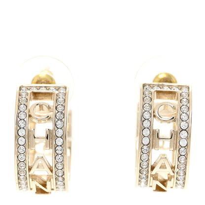 Chanel Metal Crystal Bow-tiful CC Hoop Earrings Gold 1 of 6