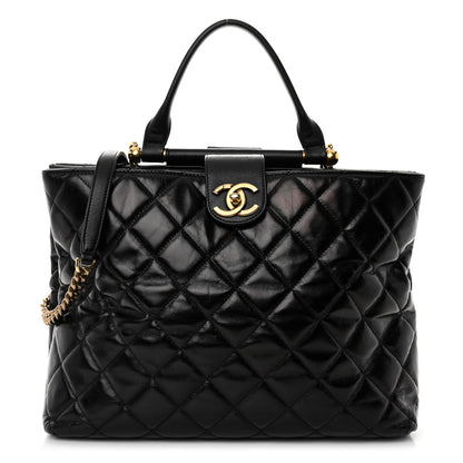 Chanel Glazed Calfskin Quilted Gold Bar Tote Black 1 of 10