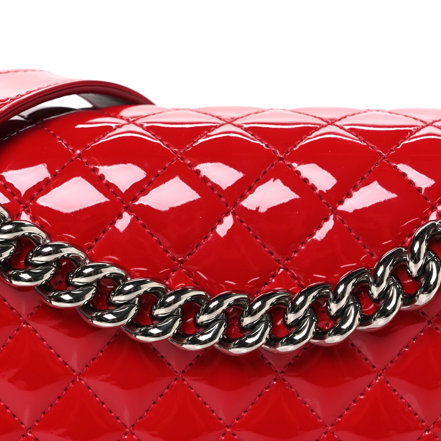 Patent Calfskin New Medium Plexiglass Boy Flap Red