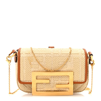 Fendi Raffia Vitello King Lucido FF Embroidered Nano Maxi Buckle Baguette Charm Alchemy Brandy 1 of 11