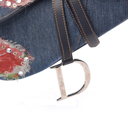 Christian Dior Denim Embroidered Saddle Bag Blue Multi 8 of 10