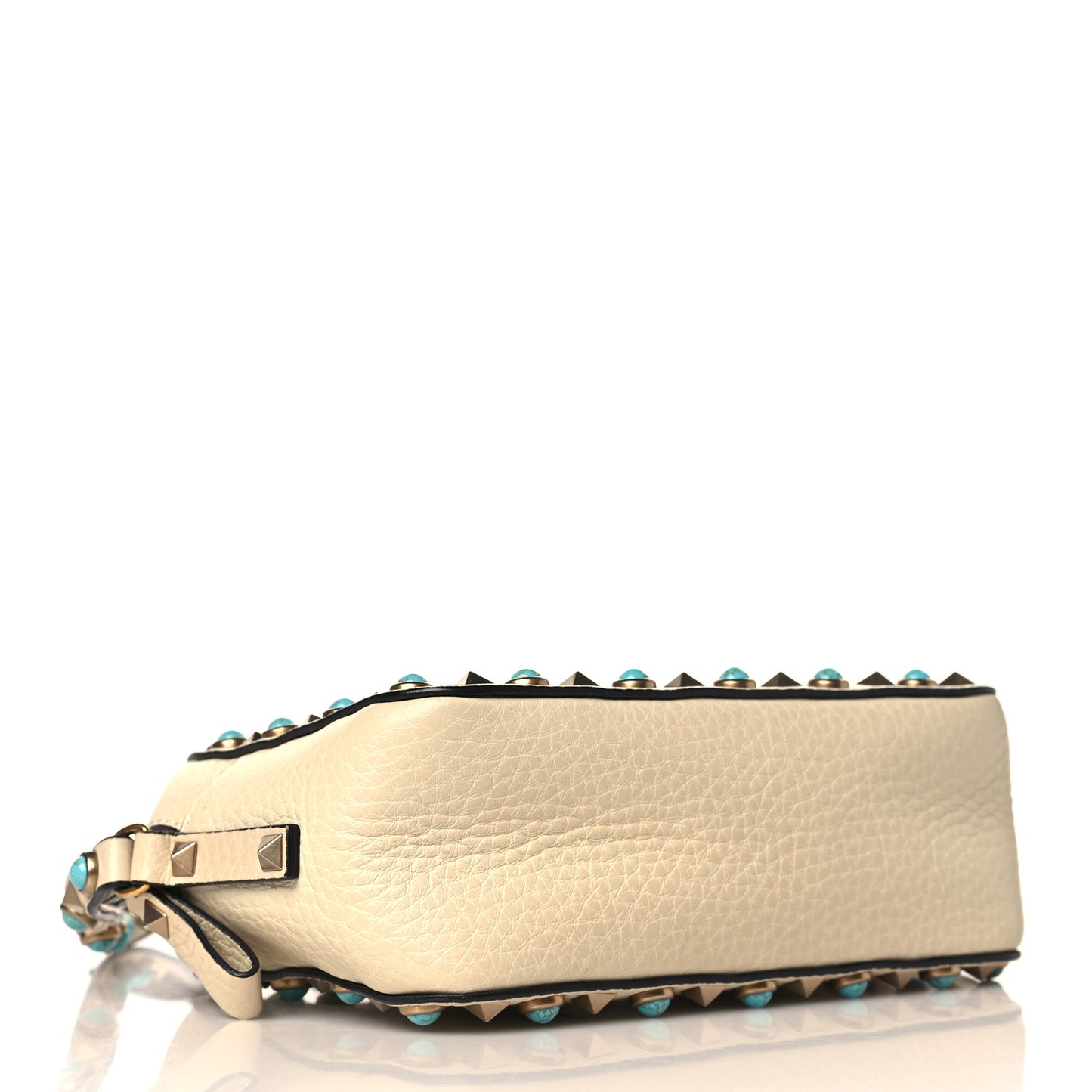 Grained Calfskin Turquoise Rockstud Rolling Camera Crossbody Bag Ivory