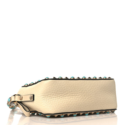 Valentino Garavani Grained Calfskin Turquoise Rockstud Rolling Camera Crossbody Bag Ivory 4 of 9