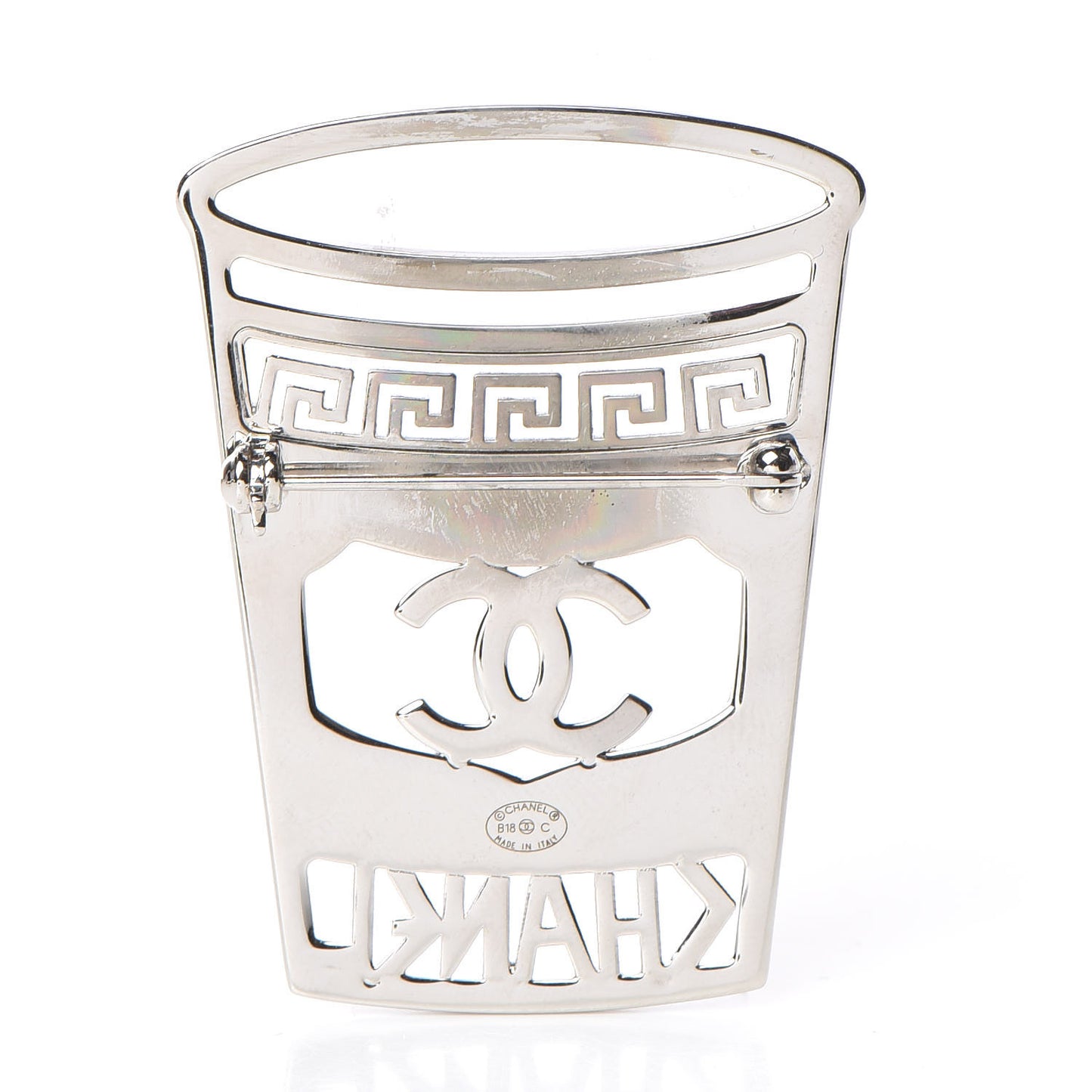 Crystal CC Greek Cup Brooch Silver Blue
