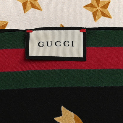 Gucci Wool Silk Floral Web Square Scarf Black Dark Green 4 of 4