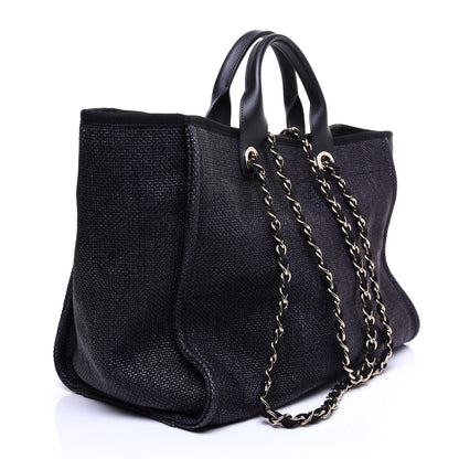 Chanel Woven Straw Raffia Medium Deauville Tote Navy 3 of 14