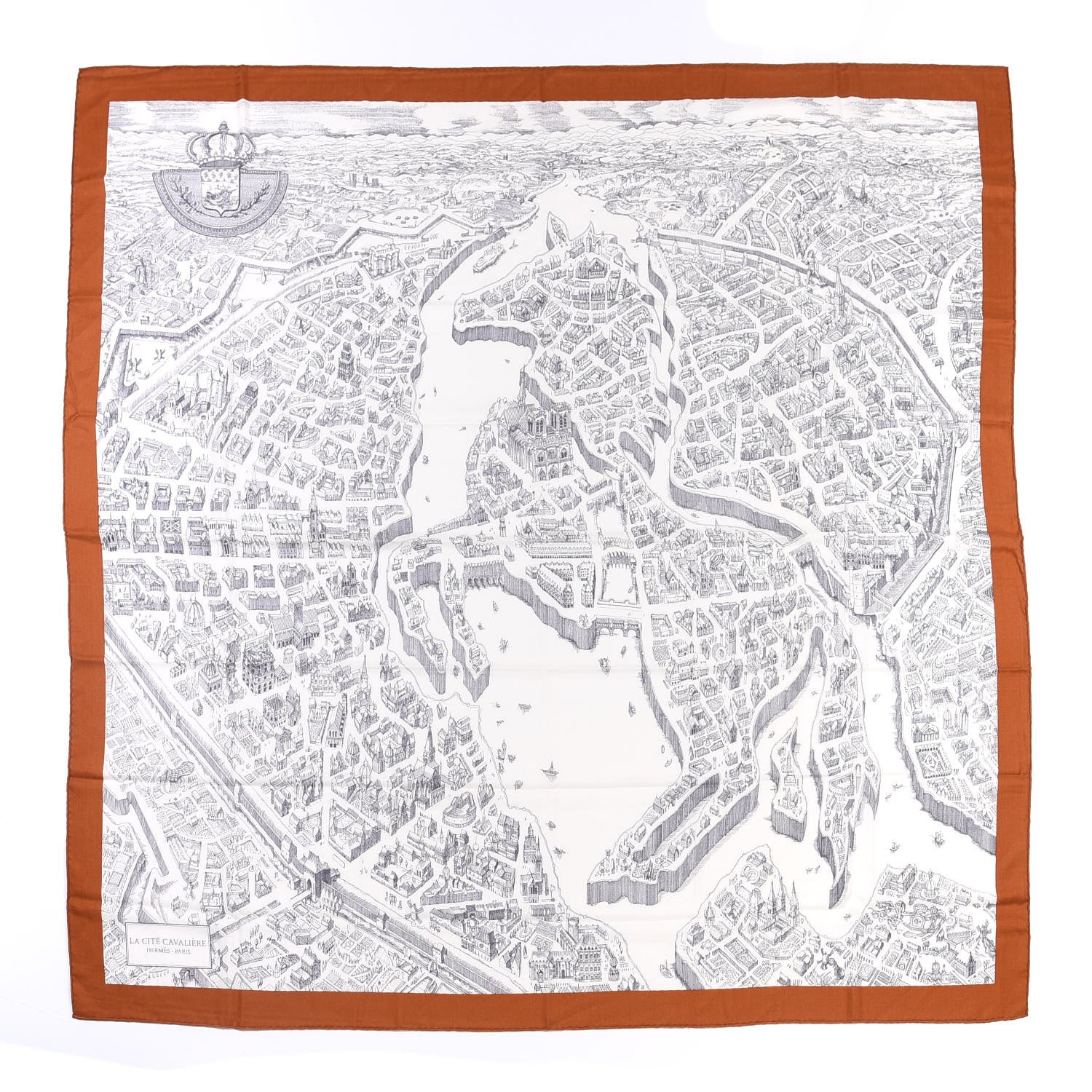 Hermes Cashmere Silk La Cite Cavaliere Shawl 140 Caramel White Anthracite 1 of 4