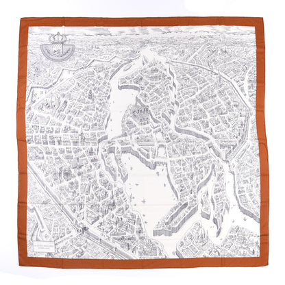 Hermes Cashmere Silk La Cite Cavaliere Shawl 140 Caramel White Anthracite 1 of 4