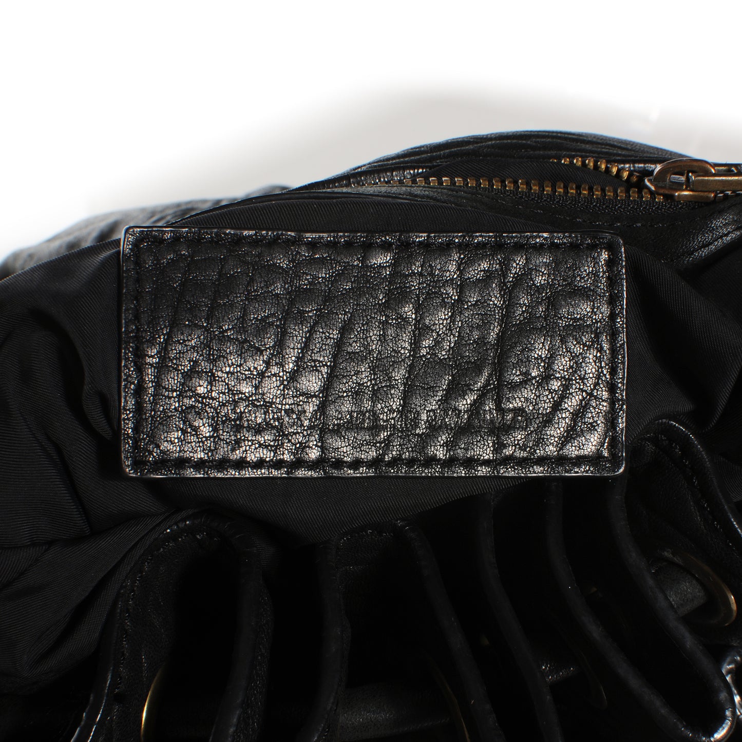 Leather Diego Bucket Bag w Antique Brass Hardware Black