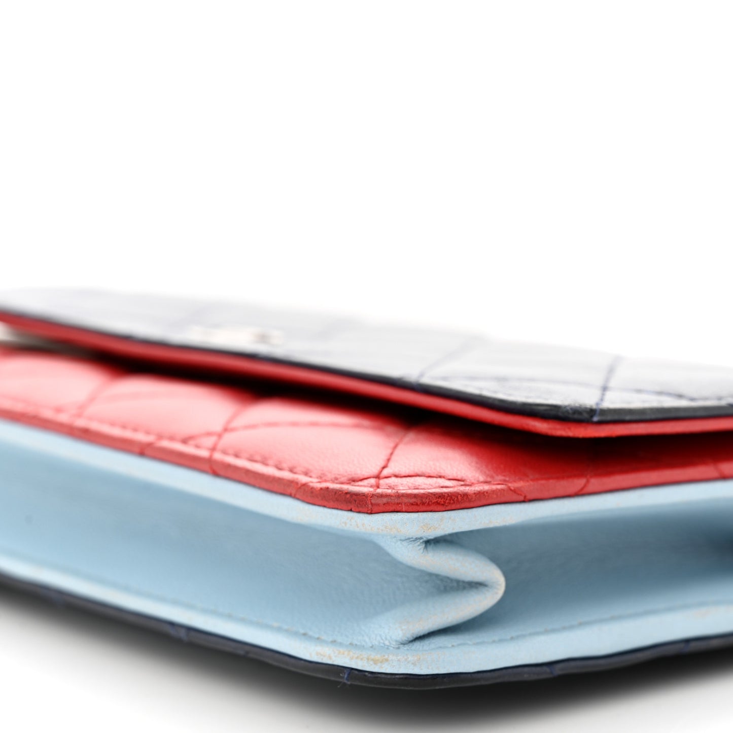 Lambskin Quilted Tri-Color Wallet On Chain WOC Red Blue