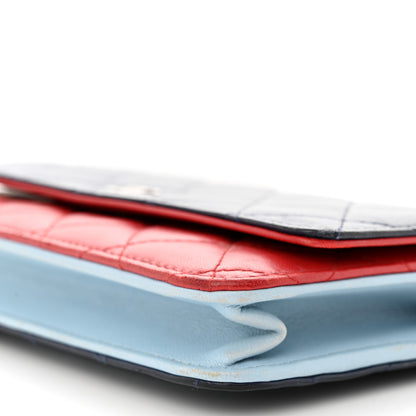 Chanel Lambskin Quilted Tri-Color Wallet On Chain WOC Red Blue 11 of 13