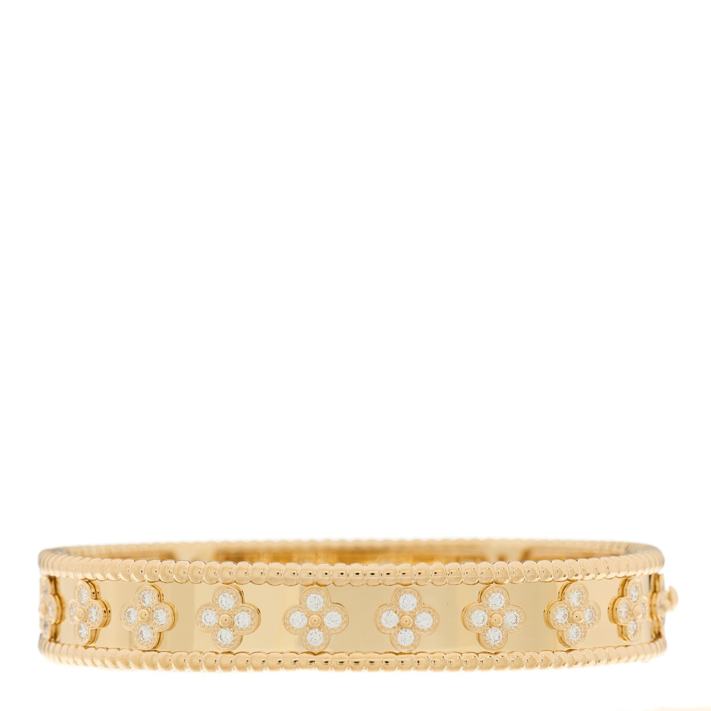 18K Yellow Gold Diamond Perlee Clovers Bangle Bracelet M