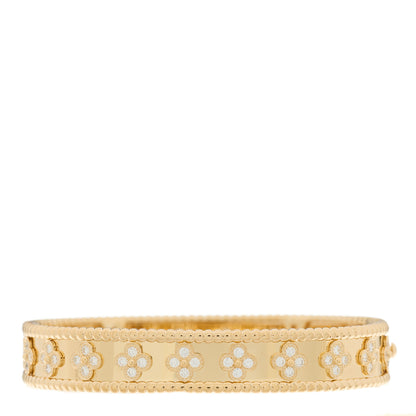 Van Cleef & Arpels 18K Yellow Gold Diamond Perlee Clovers Bangle Bracelet M 2 of 5