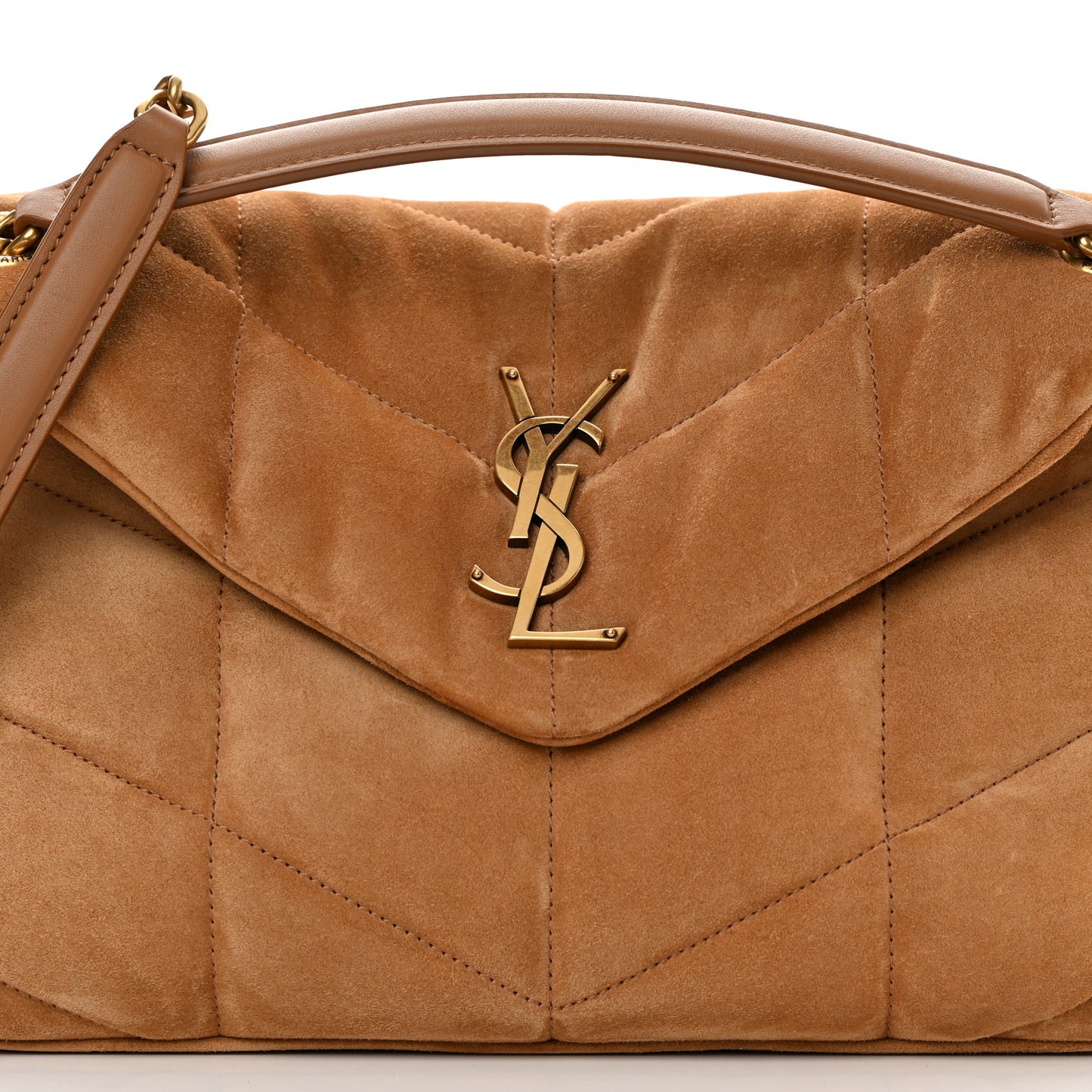 Suede Calfskin Quilted Small Loulou Puffer Monogram Chain Satchel Cinnamon
