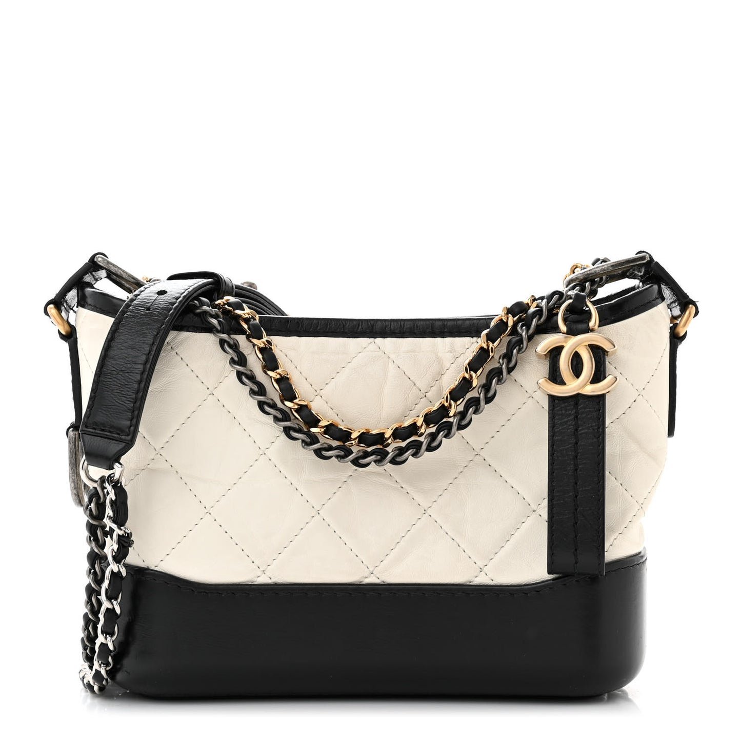 Aged Calfskin Quilted Small Gabrielle Hobo Black White