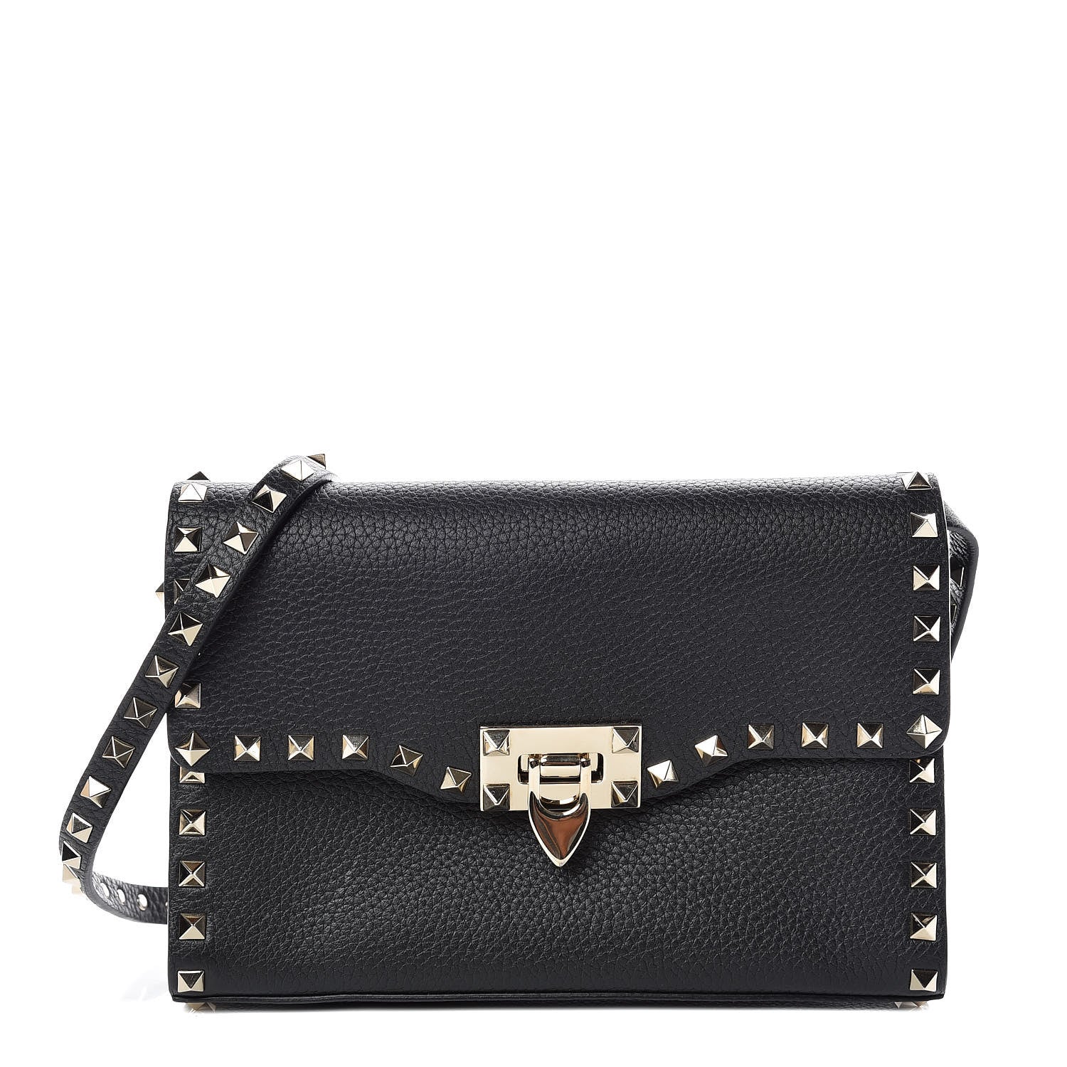 Valentino Garavani Pebbled Calfskin Medium Rockstud Flip Lock Crossbody Bag Black 1 of 9