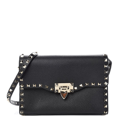 Valentino Garavani Pebbled Calfskin Medium Rockstud Flip Lock Crossbody Bag Black 1 of 9