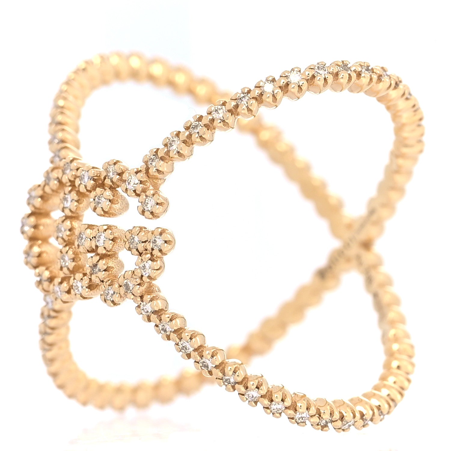Gucci 18K Yellow Gold Diamond GG Running X Ring 51 5.75 3 of 6