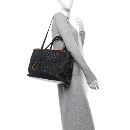 Fendi Nappa Crocodile Trapuntata Large 3Jours Tote Black 2 of 12