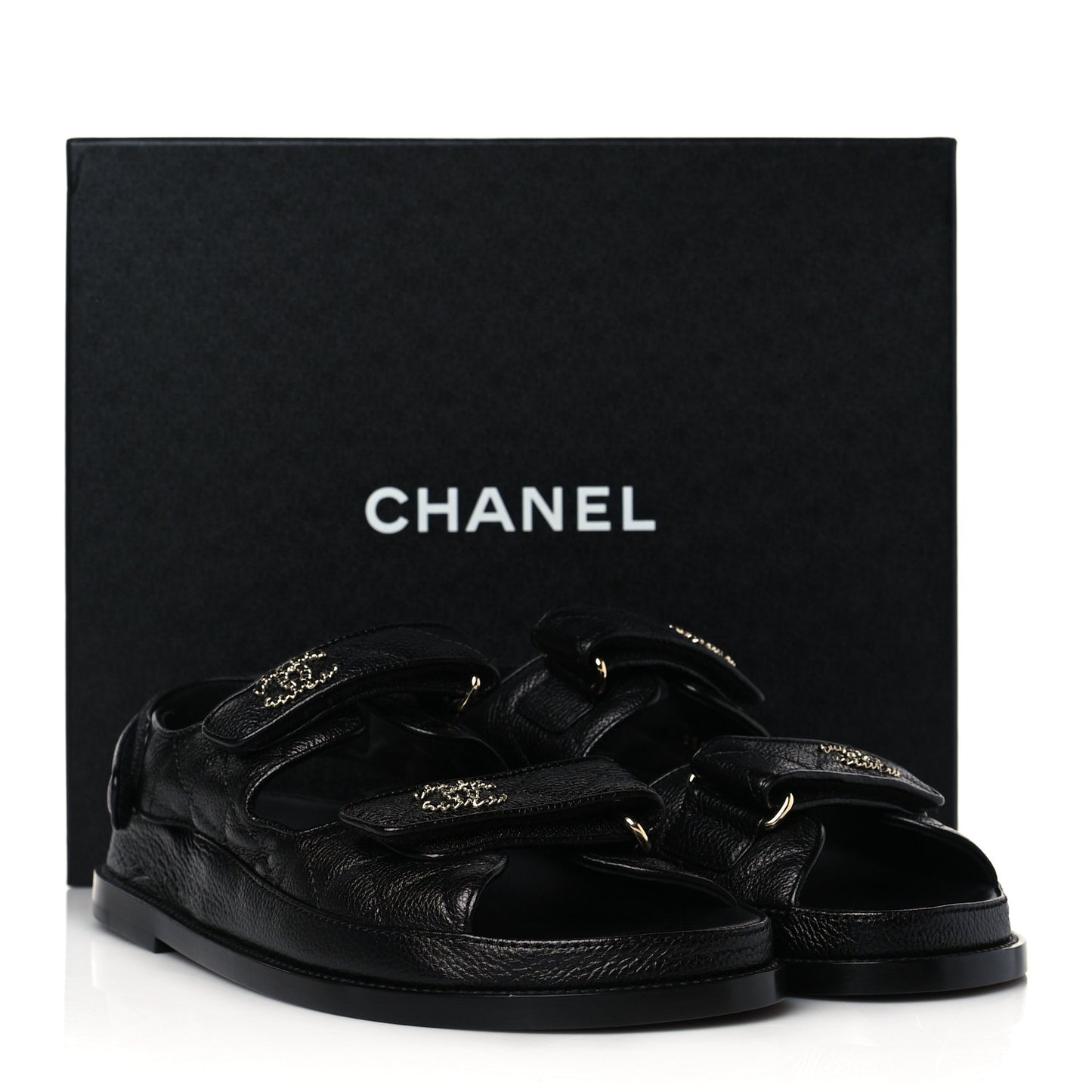 Grained Calfskin Velcro Dad Sandals 38.5 Black