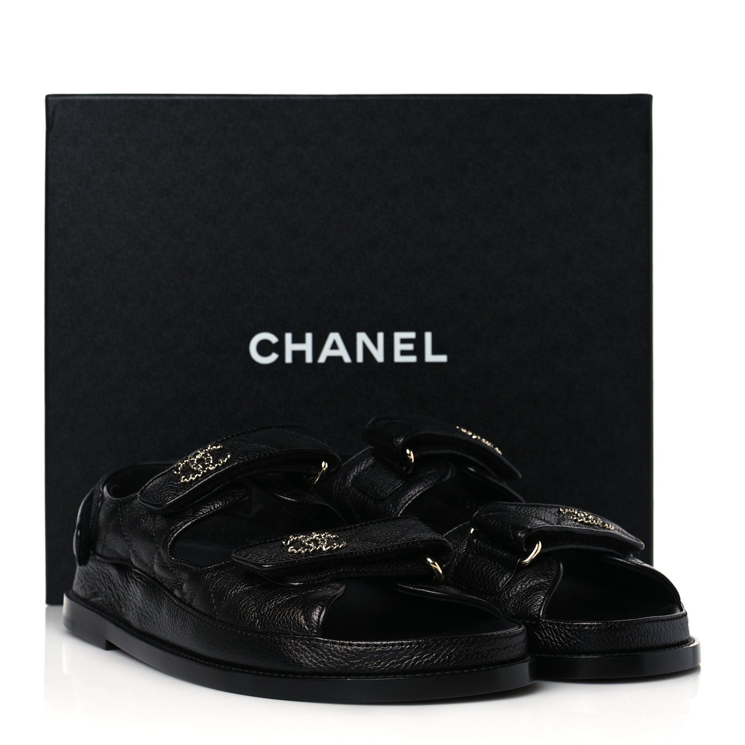 Chanel Grained Calfskin Velcro Dad Sandals 38.5 Black 9 of 9
